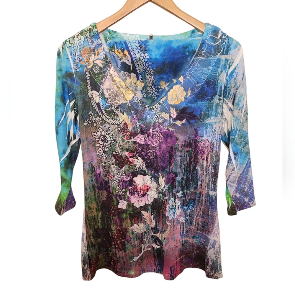 Vintage Mushka by Sienna Rose Y2k colorful V-neck print top Medium